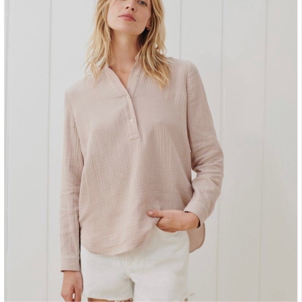 JENNI KAYNE Cypress Long Sleeve Collarless Cotton Shirt medium